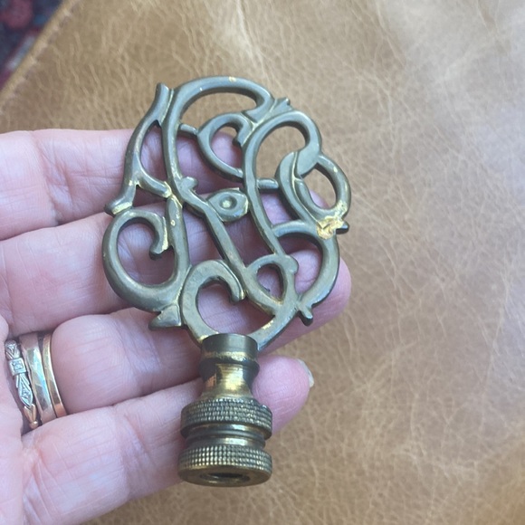 Four inch intake lamp finial brass scroll script vintage - Picture 2 of 4